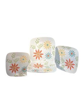 Corelle Square Dinner Plates Happy Days Lot Of 4 With Mlticolor Floral Pattern 1